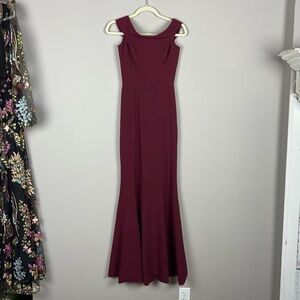 Dress the population bridal burgundy bateau neckline down dtp 11122